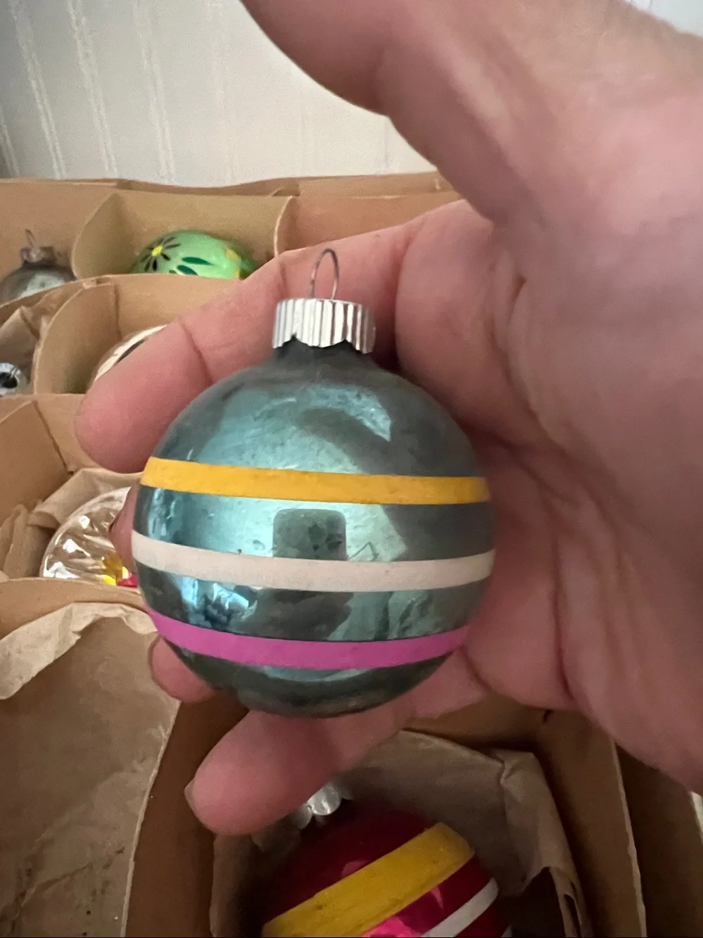 Lot Vintage Shiny Brite striped mercury glass Christmas Ornaments plus others